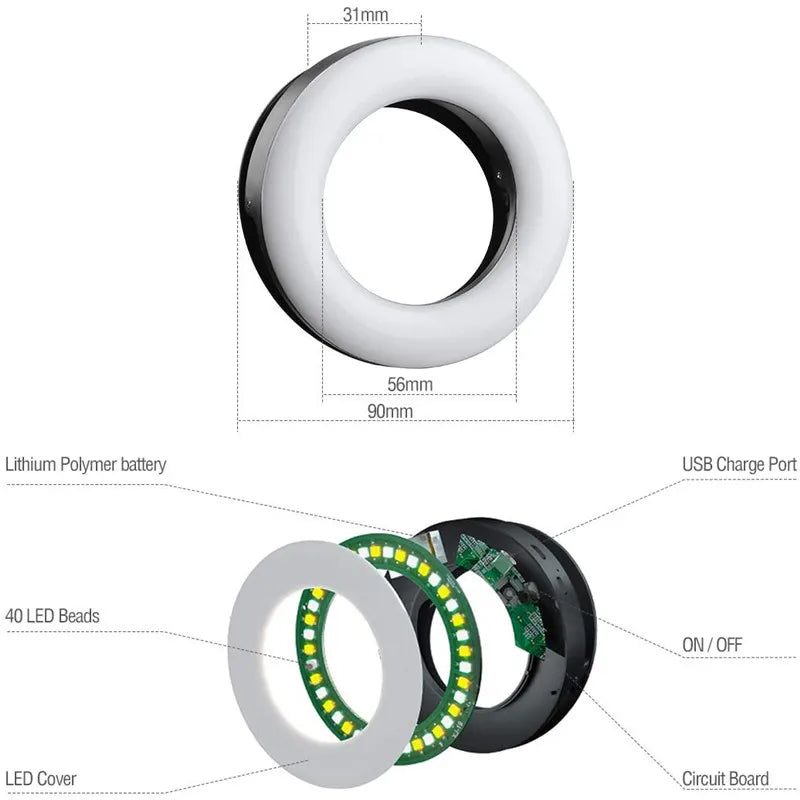 Anillo de luz LED para Selfie, lente para teléfono móvil, lámpara LED para Selfie, anillo para iPhone, Samsung, Xiaomi, teléfono, tableta, luz para Selfie