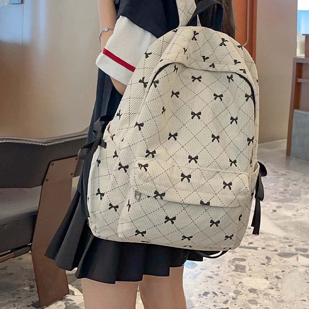 Mochila con lazo de pana para estudiantes universitarios, mochila versátil para estudiantes de secundaria y secundaria