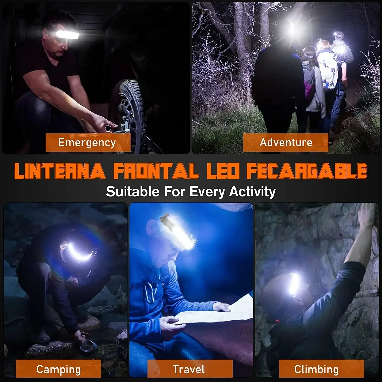 Faro LED Recargable Alta Potencia para Exterior y Pesca