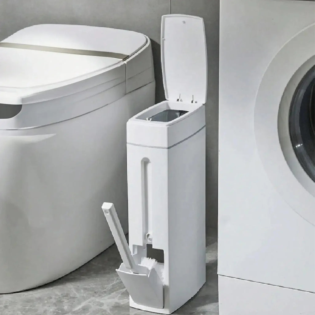 Cubo de basura para baño con escobilla para inodoro y tapa, compacto