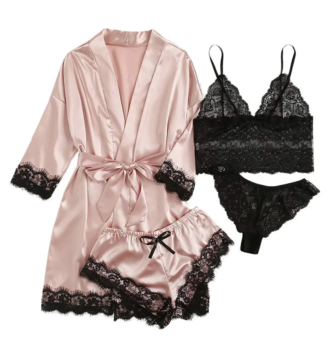 Conjunto de Pijama Sexy para Mujer 4 Piezas con Encaje
