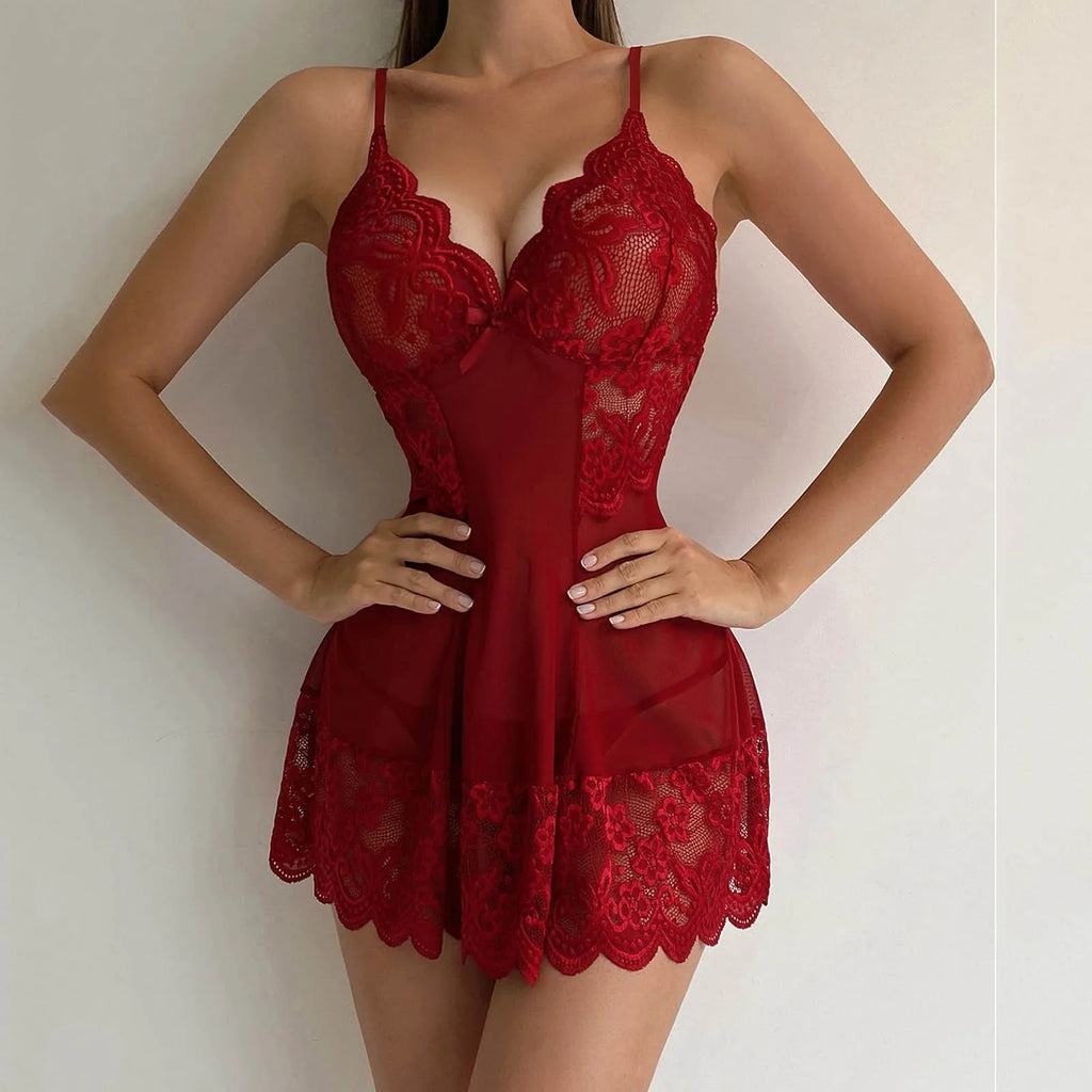 Camisón de Encaje Sexy Talla Grande con Cuello en V
