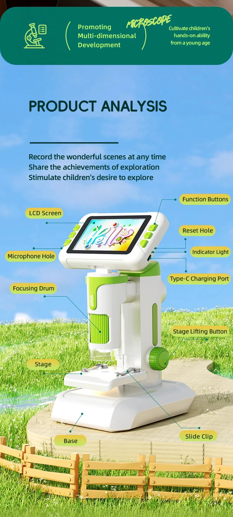 Microscopio Digital 3 en 1 1600X para Niños, Educativo