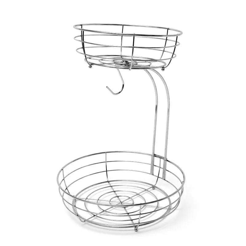LMETJMA-cesta de frutas para encimera de 2 niveles, cuenco con colgador de plátano, soporte de frutas de alambre de Metal para cocina, organizador de almacenamiento JT312