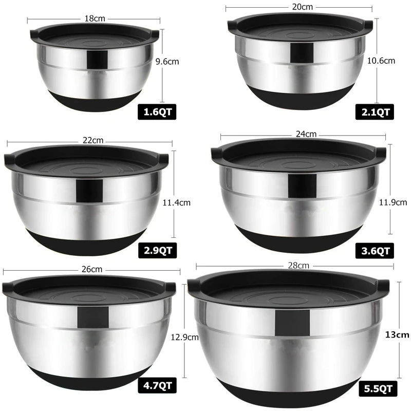 Set de cuencos para mezclar de acero inoxidable con tapas