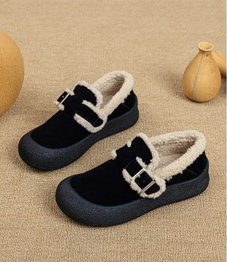 Zapatillas de Cuero con Forro de Terciopelo para Mujer - Talle Grande