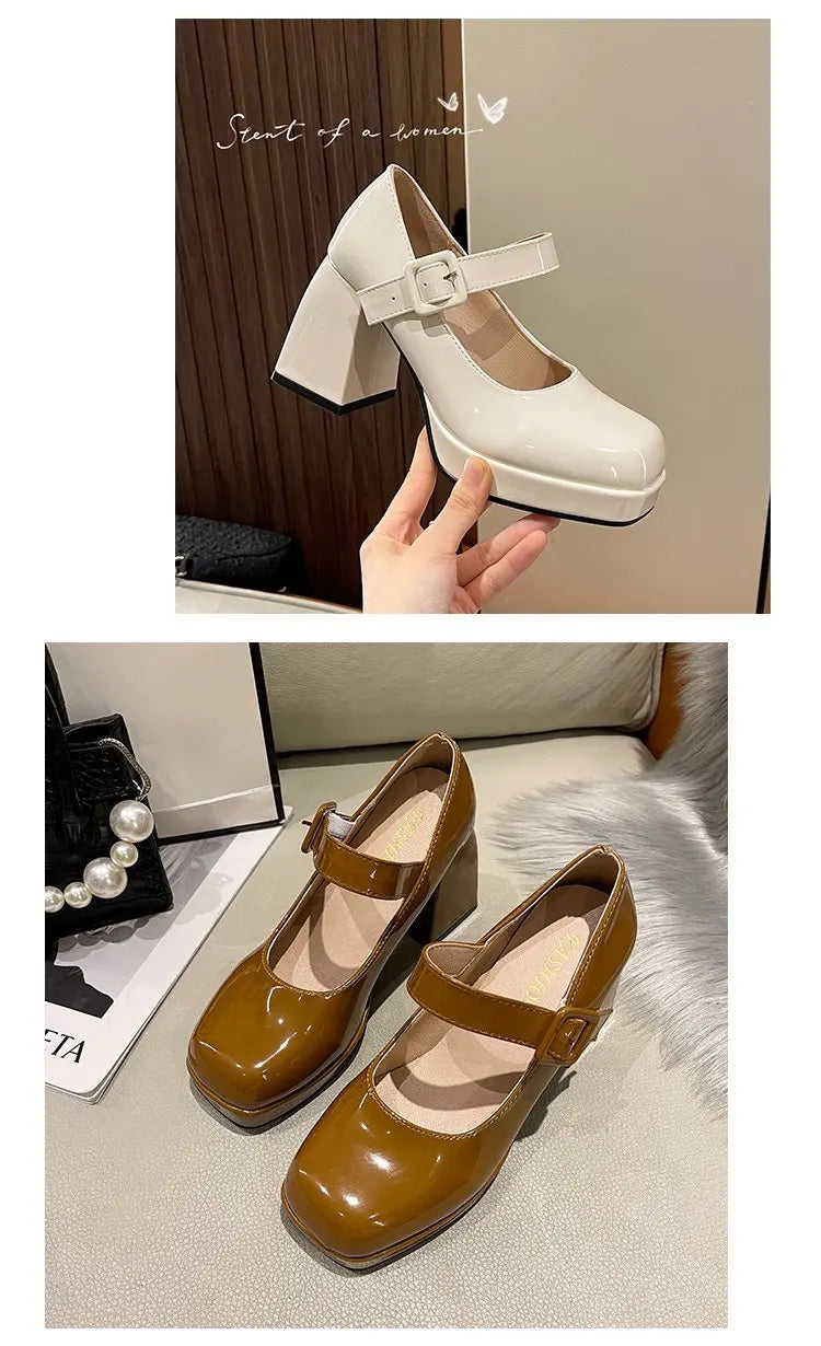 Zapatos Mary Jane Mujer con Plataforma, Punta Cuadrada y Tacón Alto