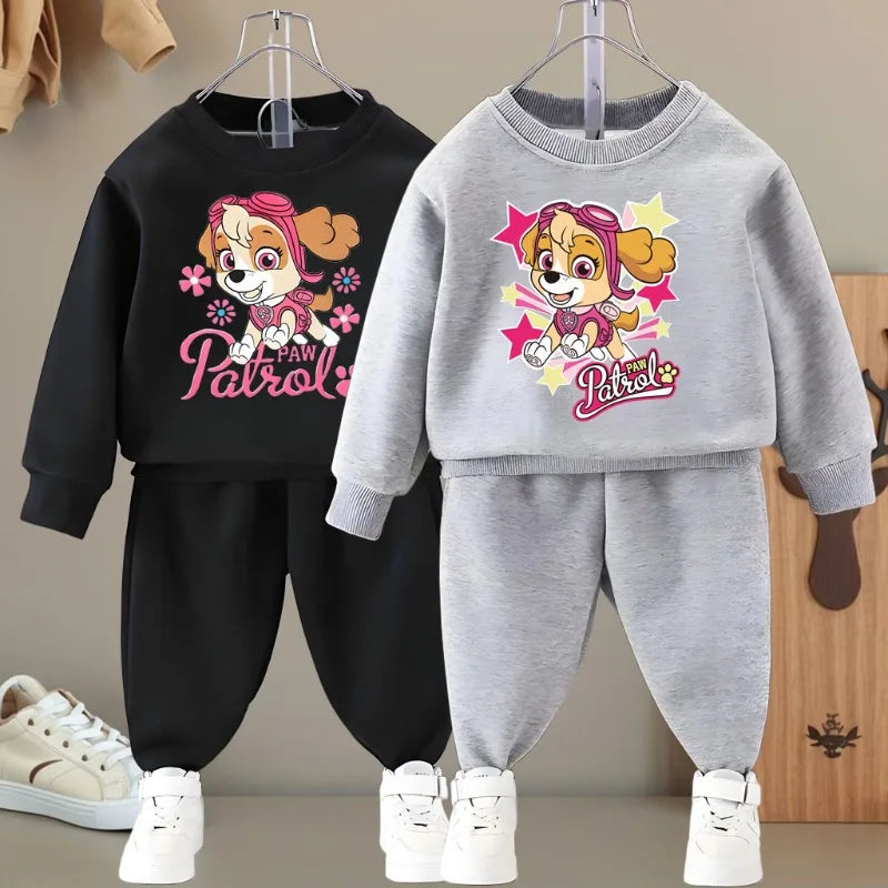 PAW PATROL, sudaderas con capucha y cuello redondo con estampado de dibujos animados para niñas y pantalones largos, conjuntos de dos piezas, sudaderas informales para niños, conjunto de chándal para niños