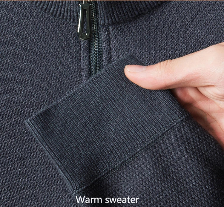 Suéter grueso de terciopelo de alta calidad, jersey con media cremallera para hombre, nueva camiseta cálida holgada informal, prendas de punto