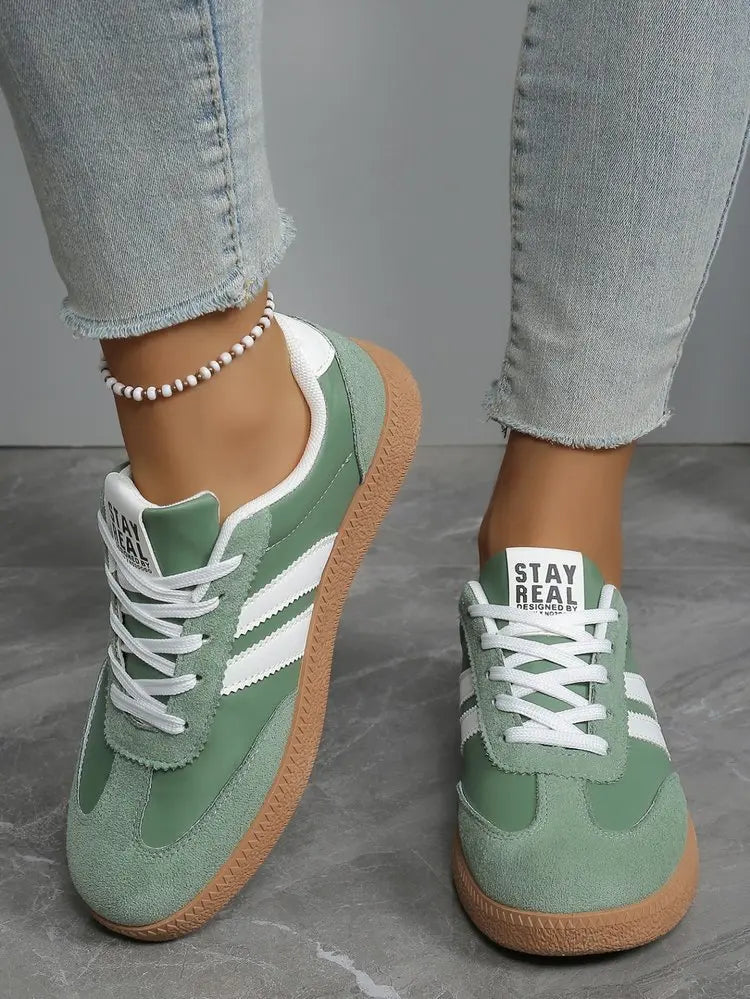 Zapatillas ligeras y cómodas para mujer, zapatos deportivos con cordones a rayas a la moda, zapatillas informales transpirables verdes de talla grande