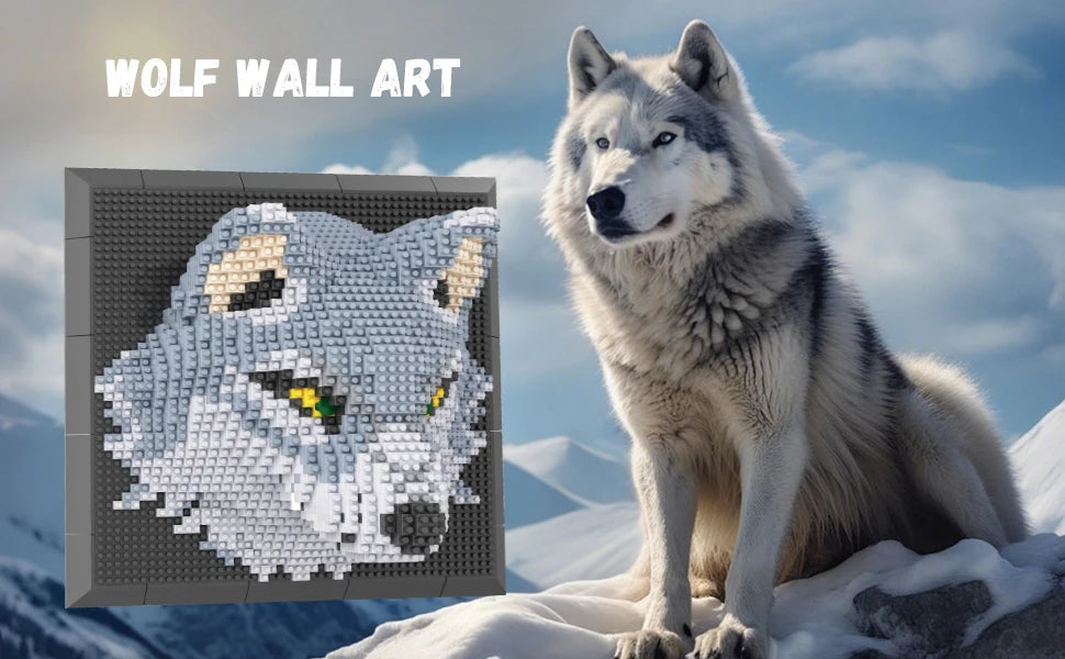 Mural de Lobo 3D Bloques de Construcción Decoración Hogar