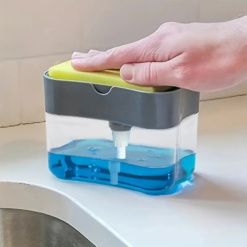 Dispensador de jabón para lavavajillas con estante de esponja, operación manual, prensa de líquido para lavavajillas, adecuado para fregadero de cocina