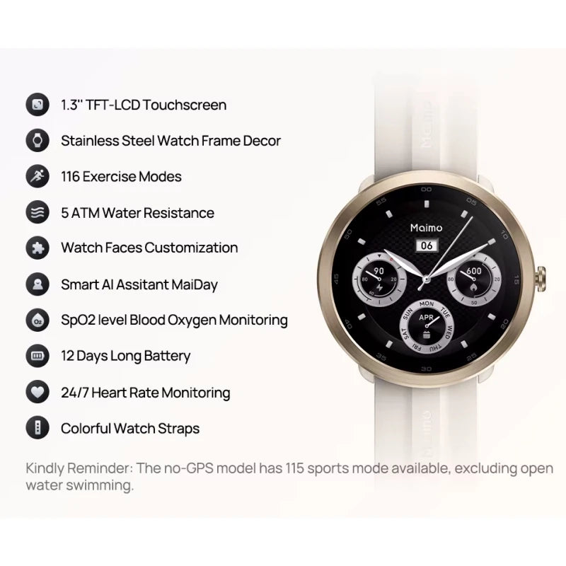 El reloj inteligente más barato de 2001, pantalla táctil TFT-LCD de 1,3 pulgadas, 116 modos de ejercicio, 5 ATM, Android y iOS, batería de 12 días de largo