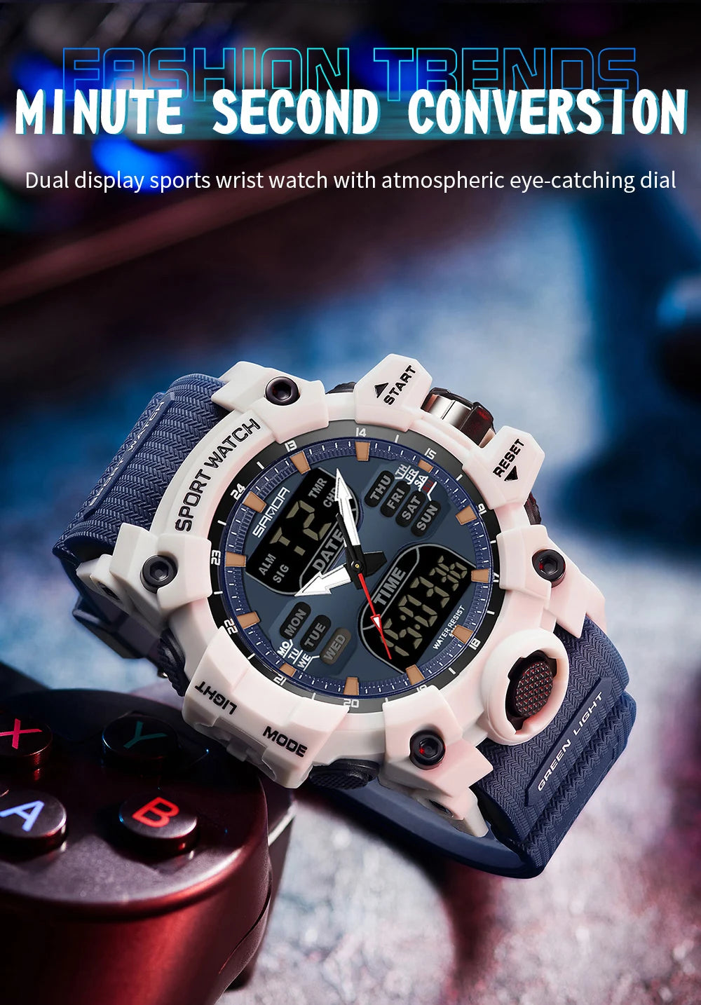 SANDA-reloj electrónico de lujo estilo G para hombre, cronógrafo Digital analógico LED para deportes al aire libre, pantalla Dual militar, resistente al agua hasta 50M