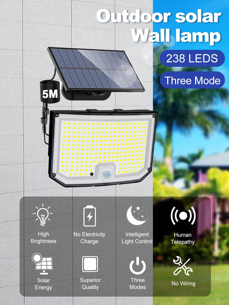 Lámpara Solar LED Exterior con Sensor de Movimiento IP65 3 Modos