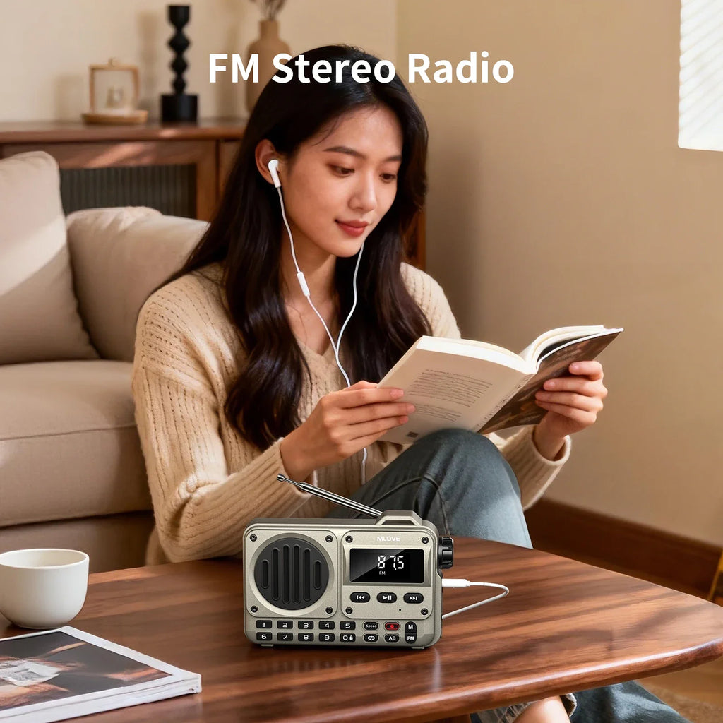 MLOVE BV800P Altavoz Bluetooth portátil con radio FM, reproductor de MP3, tarjeta USB/TF, AUX y antena: audio todo en uno para llevar