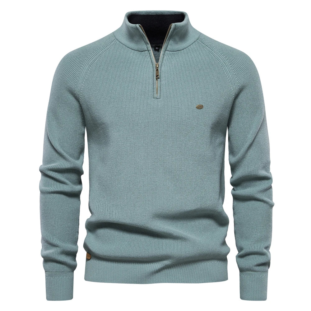Cárdigans de algodón con cremallera para hombre, suéteres sociales informales a la moda, suéter de punto cálido de cuello alto para invierno, novedad de 2023