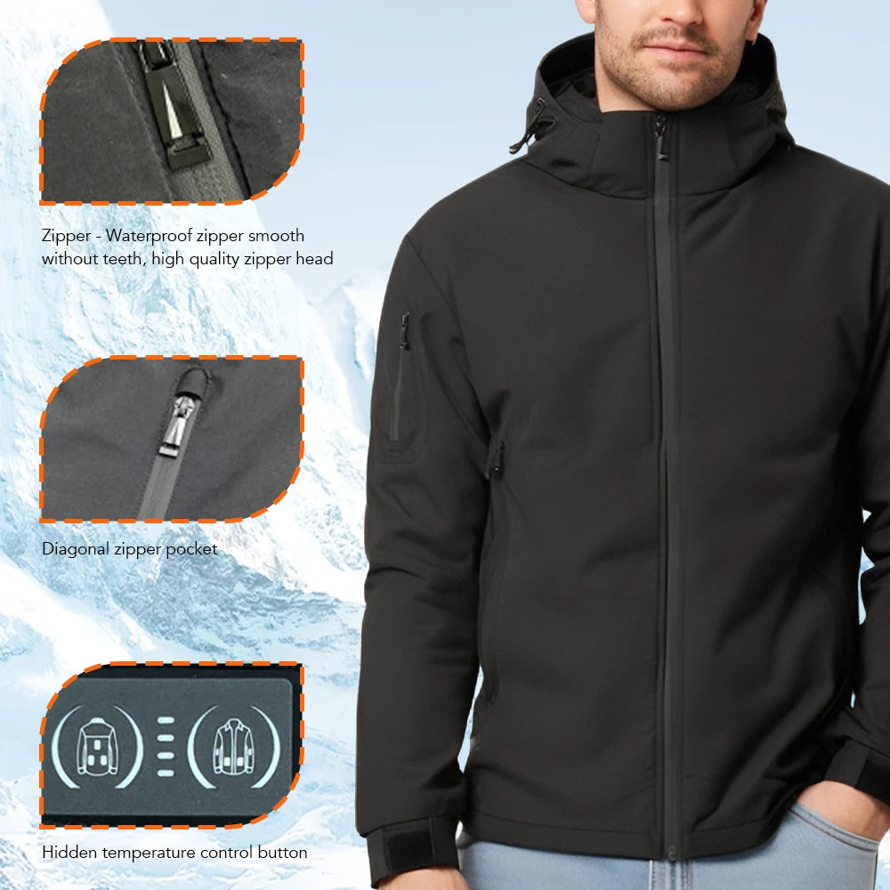 Chaqueta Calefactora con Capucha para Hombre | Calefacción USB 8 Zonas