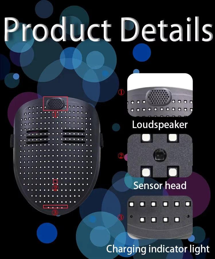 Máscara LED con detección de gestos, efectos de sonido musicales, máscara de Halloween iluminada para Dj, disfraz de mascarada de cumpleaños, fiesta de disfraces