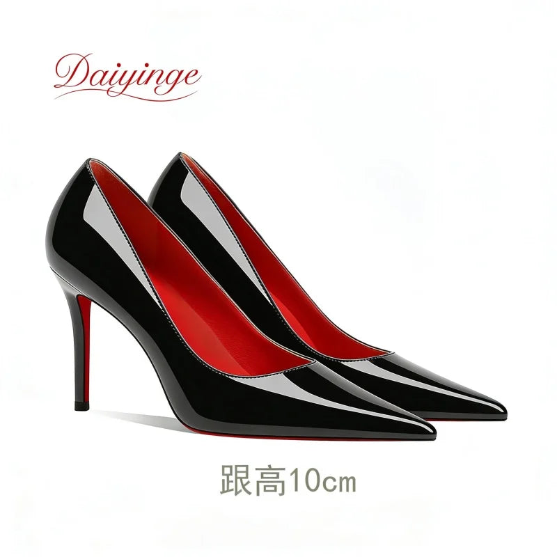 Zapatos de Tacon de Aguja con Suela Roja para Mujer, Punta Fina