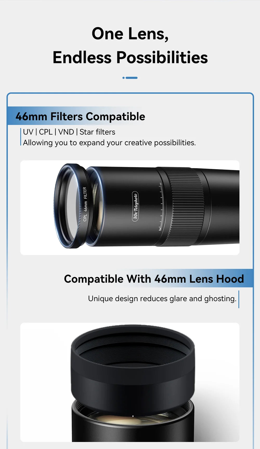 APEXEL Teleobjetivo Monocular 30x con Trípode para Teléfono