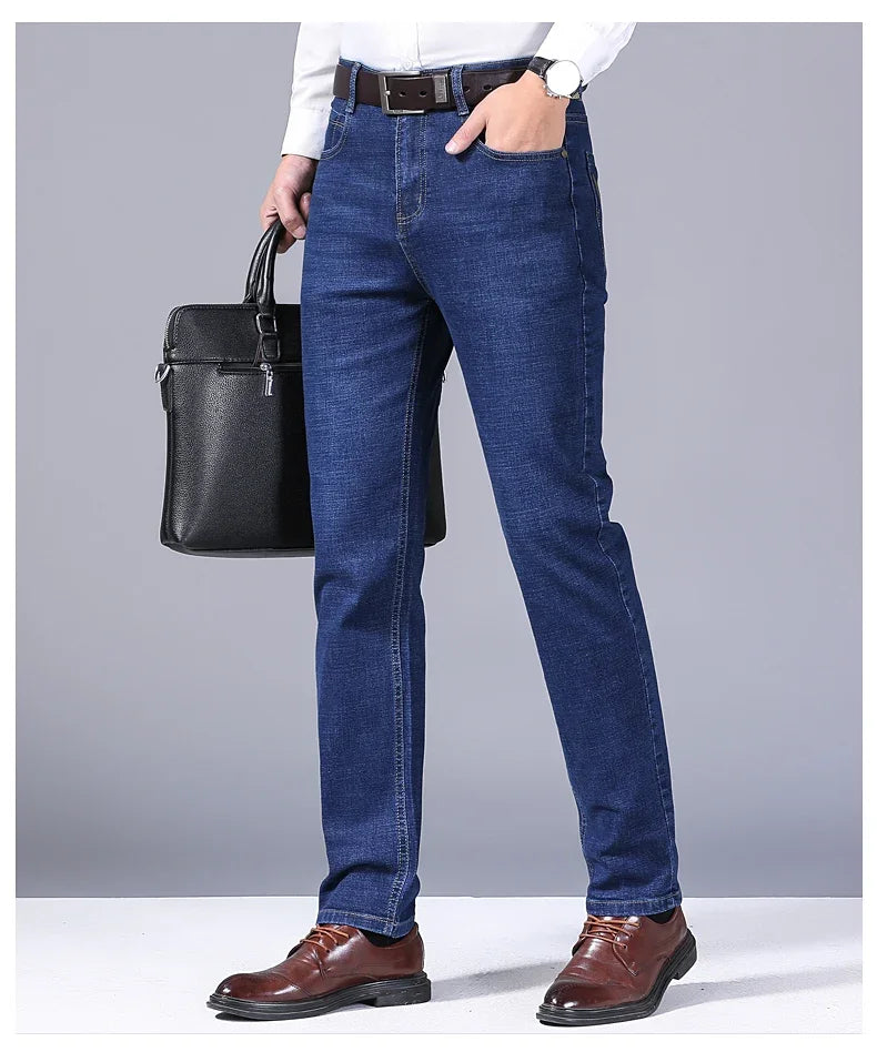 Pantalones Vaqueros Rectos para Hombre, Ajustados Elásticos, Negocios