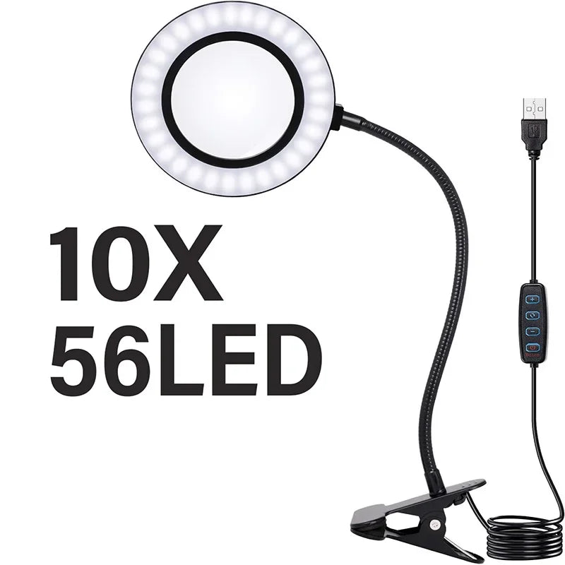 Lámpara de Lupa LED con Clip y Cuello de Cisne