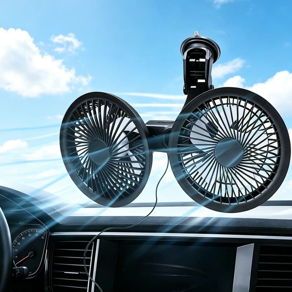 Ventilador de Coche USB Doble Cabezal 360°