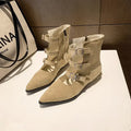 Botines de mujer en ante con hebillas y cremallera, estilo retro occidental