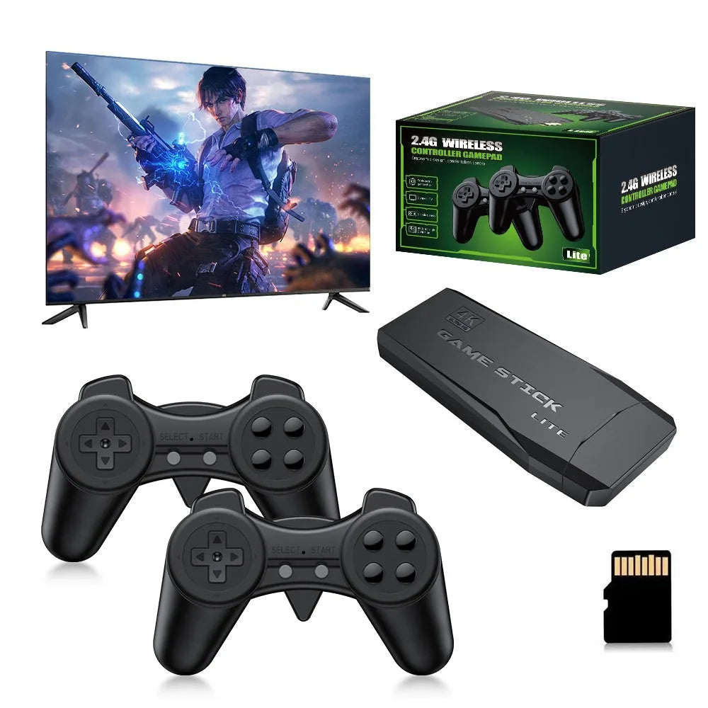 Consola de Videojuegos Retro 4K HD Game Stick Lite con Dos Controles Inalámbricos 2.4G, Plug & Play, con Juegos Clásicos Integrados