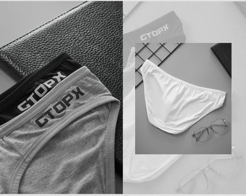 Paquete de 3 calzoncillos para hombre, calzoncillos de cintura baja, bolsa convexa en U, Bikini Sexy cómodo que absorbe la humedad para hombre