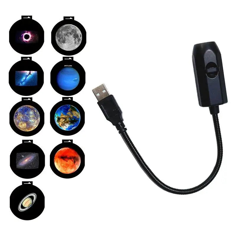 Lámpara de Proyección USB de 6-16 Pulgadas con Diseño de Luna y Tierra, Luz de Ambiente, Cielo Estrellado, Luz Nocturna Romántica para Dormitorio, Proyector de Galaxia