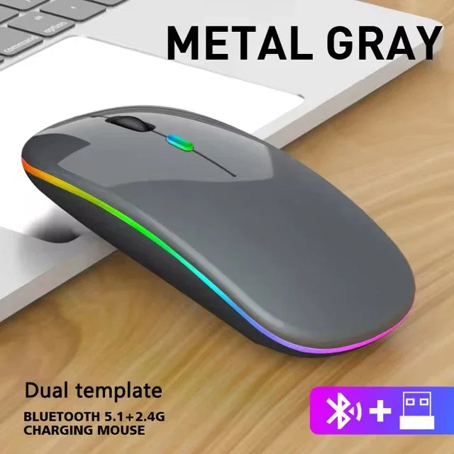 Ratón inalámbrico LED, recargable por USB, compatible con Bluetooth, RGB, silencioso, ergonómico, con retroiluminación, para ordenador portátil, PC y ipad