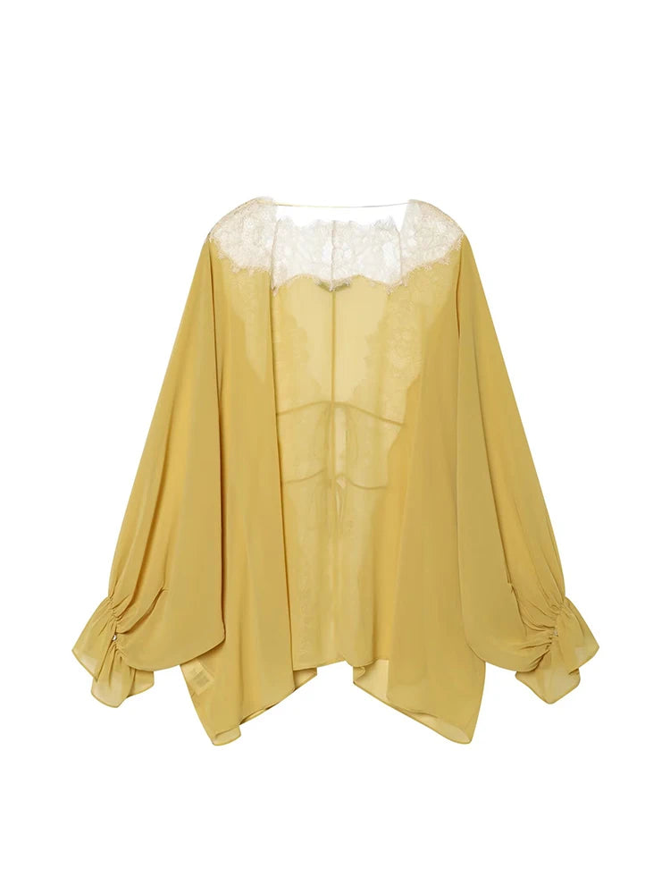 Blusa Elegante con Encaje y Manga Larga para Mujer
