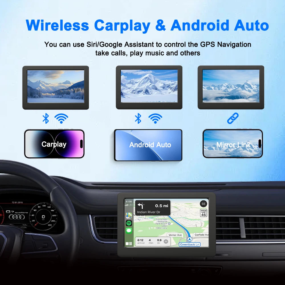 Radio Portátil para Auto 4.3 Pulgadas con CarPlay y Android Auto