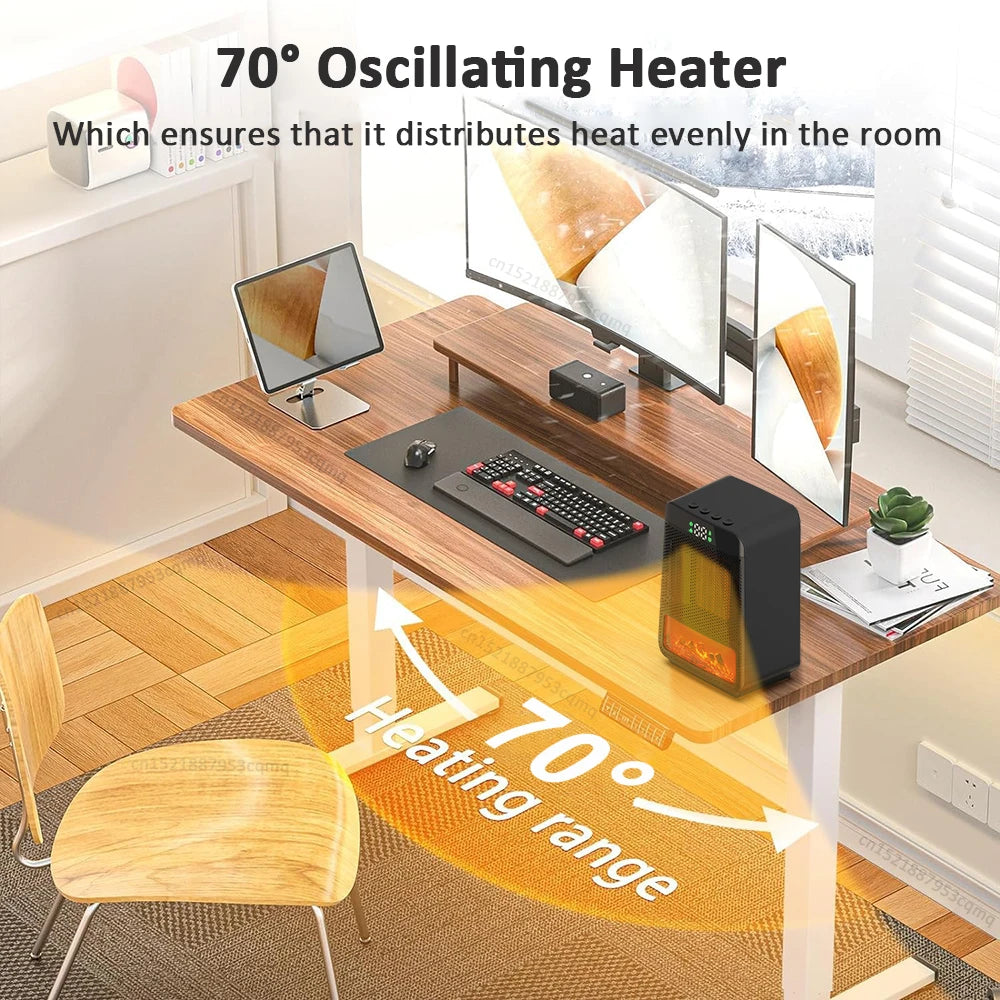 Calentador eléctrico de escritorio con termostato y llama 3D decorativa