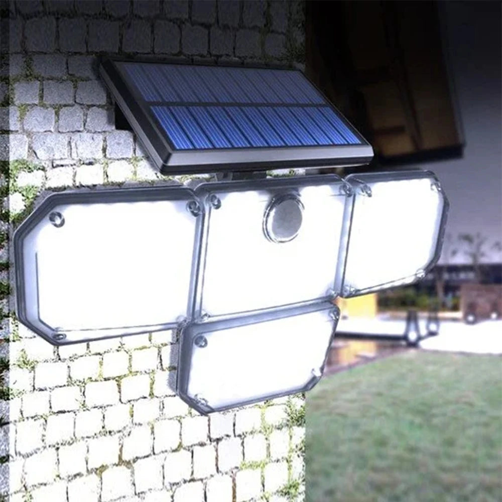 Lámpara Solar 4 Cabezales 122LED 3000 Lúmenes Sensor de Movimiento