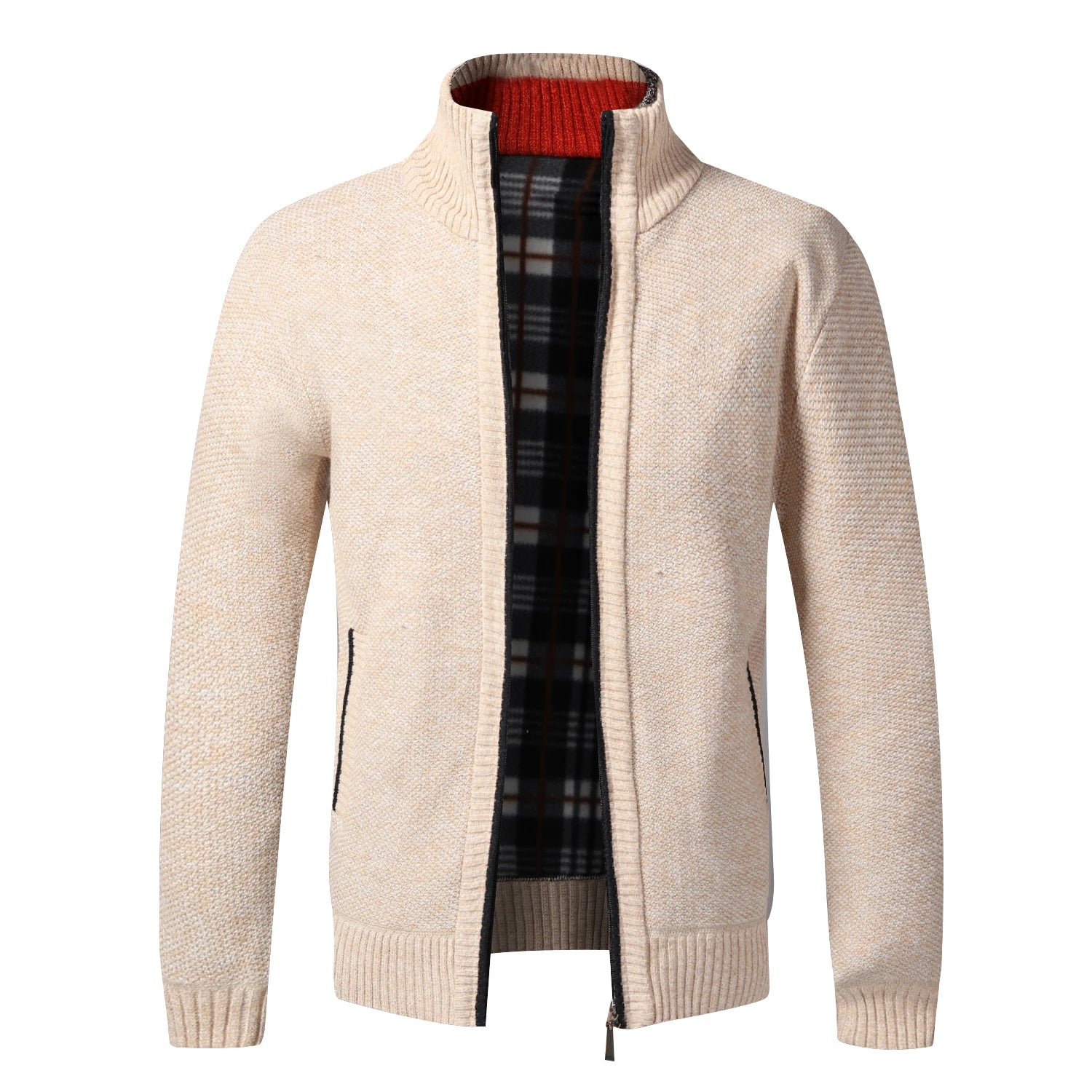 Otoño Invierno cálido cárdigan hombres suéteres de lana chaquetas con cremallera completa Slim Fit marca de lujo suéter tejido abrigo Jersey americano