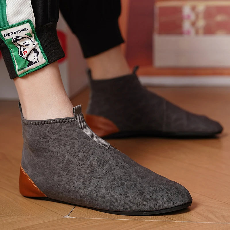 YRZL Mocasines para hombre de malla transpirable, mocasines ligeros de conducción de caña alta, zapatos casuales sin cordones para hombres, zapatos cómodos para caminar
