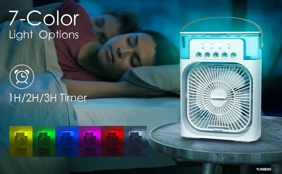 Ventilador 3 en 1 Portátil con Luz LED y Humidificador