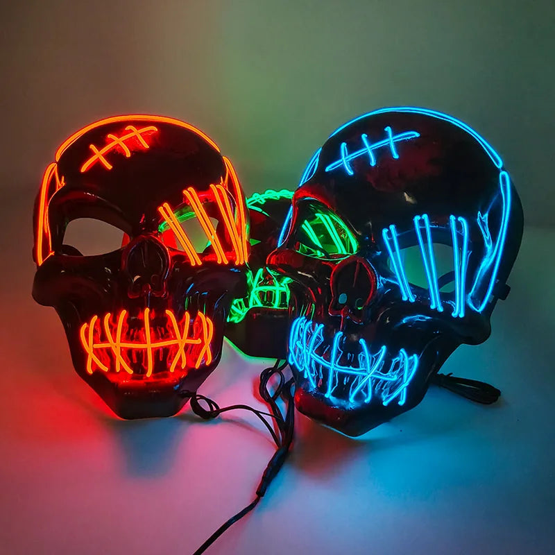 Máscara de calavera de terror brillante, máscara luminosa LED aterradora para Halloween, máscara de diablo brillante para decoración de casa embrujada, accesorios de cosplay
