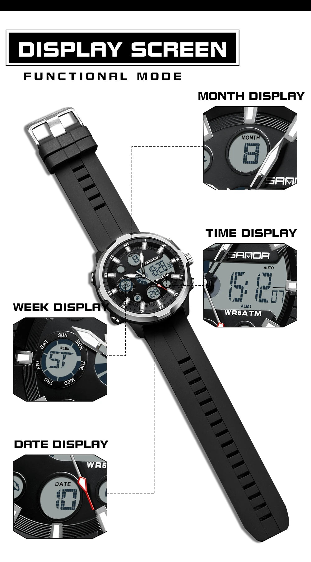 Reloj Militar Digital SANDA G Doble Pantalla para Hombre