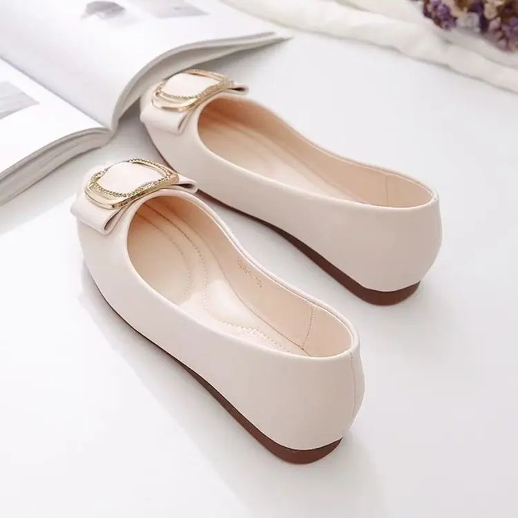 2025 Mocasines minimalistas con cadena y hebilla cuadrada, mocasines acolchados antideslizantes de cuero genuino para mamá
