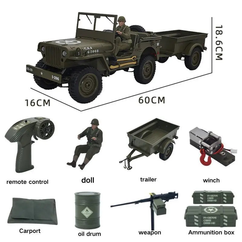 Coche RC Jeep Willys 1941, 2.4G 4WD, Crawler Militar Todoterreno