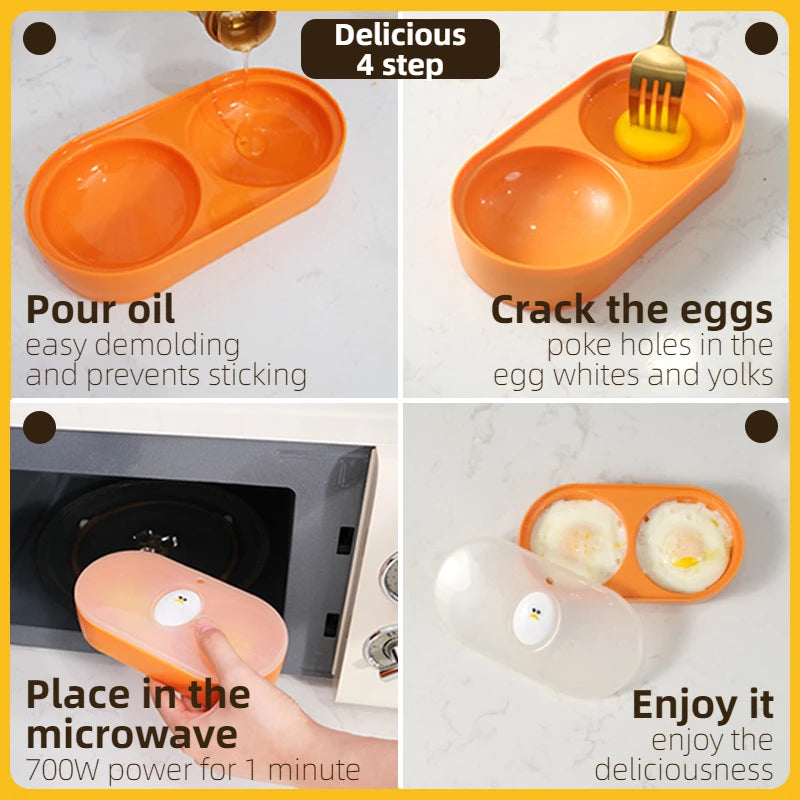 Joie-pulidor de huevos doble para microondas, cazador de huevos, caja de huevos fritos, caja de huevos al vapor para desayuno, herramientas para huevos, herramienta de cocina