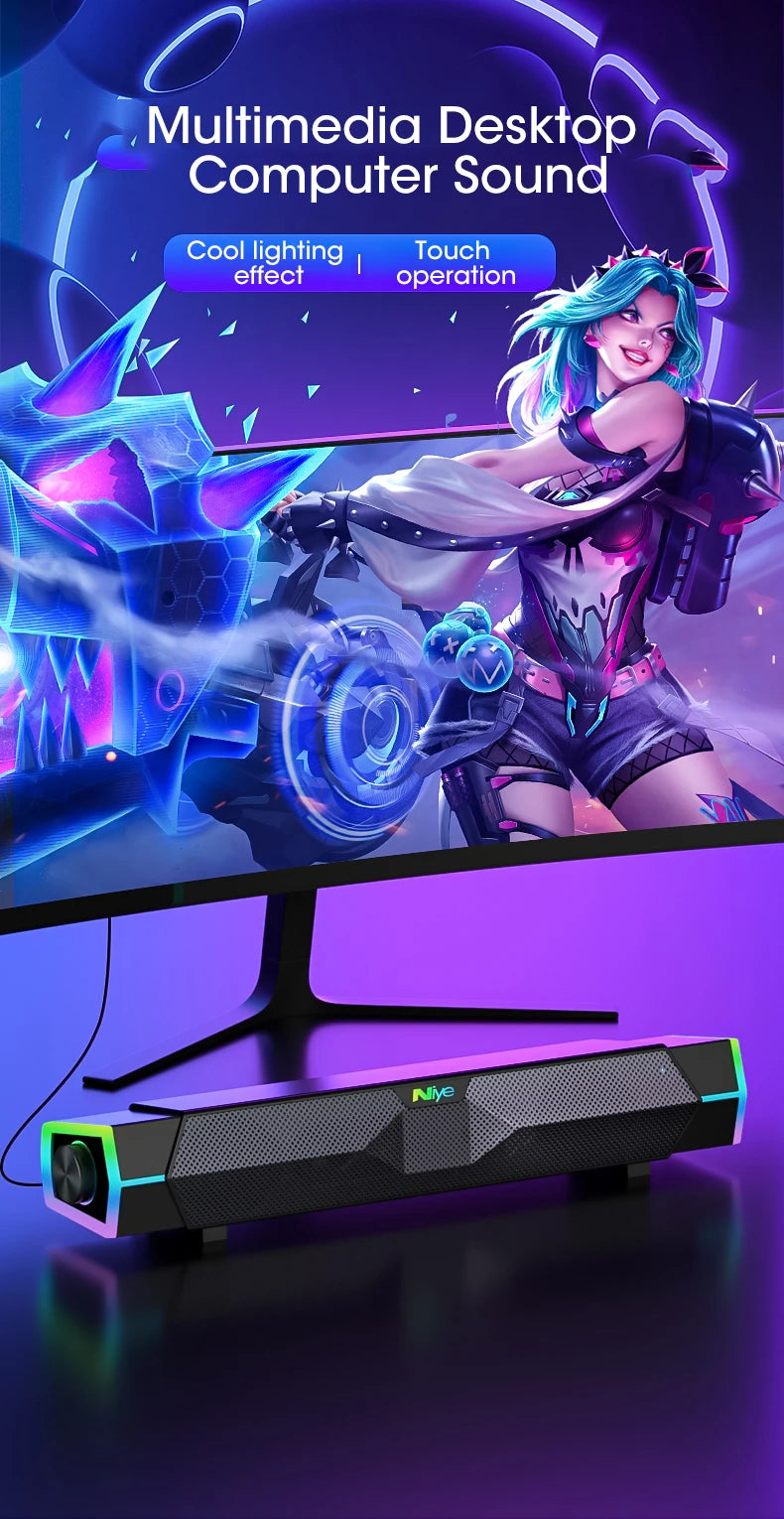 Barra de Sonido Bluetooth 5.0 para PC con Subwoofer y Luces RGB