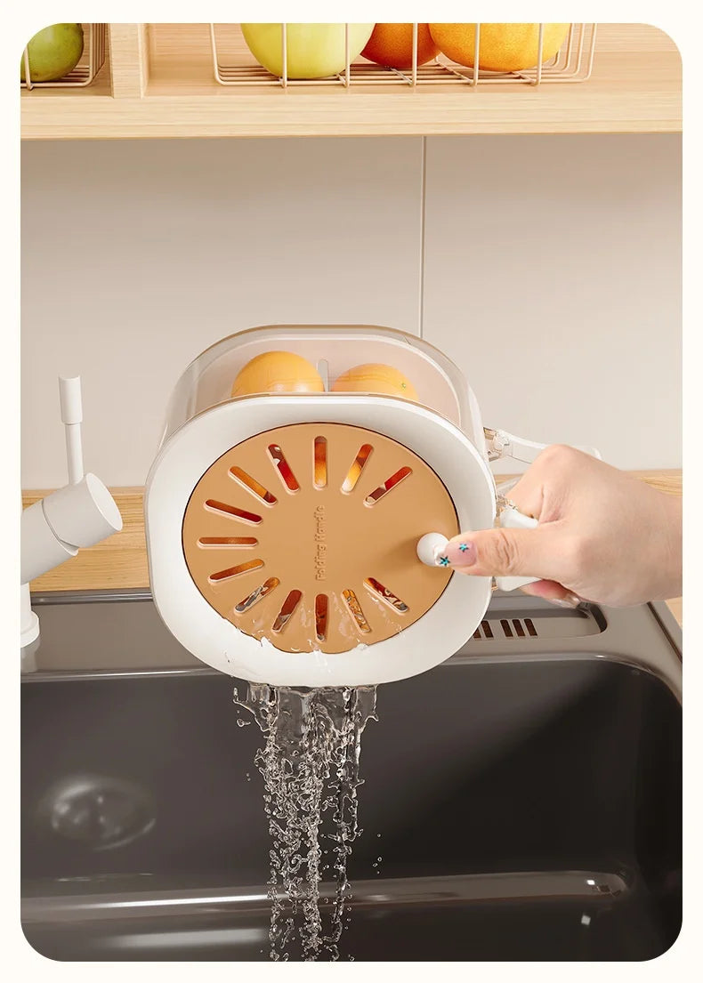 Cesta de drenaje grande, bonita cesta de frutas, filtro de agua telescópico, cesta de verduras para lavado de deshidratación gruesa 2 en 1 con tapa