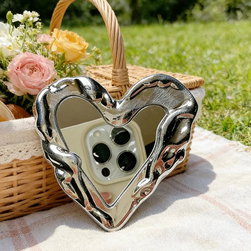 Soporte para Teléfono Móvil, Diseño Coreano, Agarre en Forma de Corazón Plateado, Espejo, Soporte de Lujo para Dedos, Griptok, para iPhone y Samsung