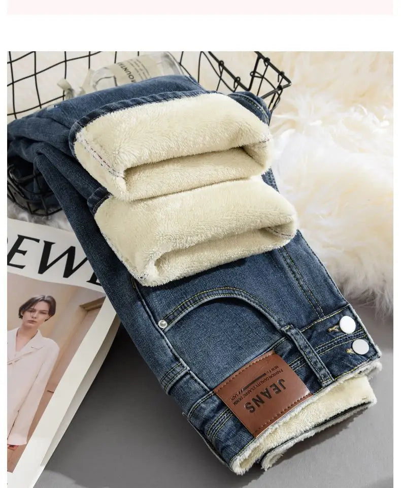 Pantalones Vaqueros Y2K de Pierna Recta con Forro de Lana