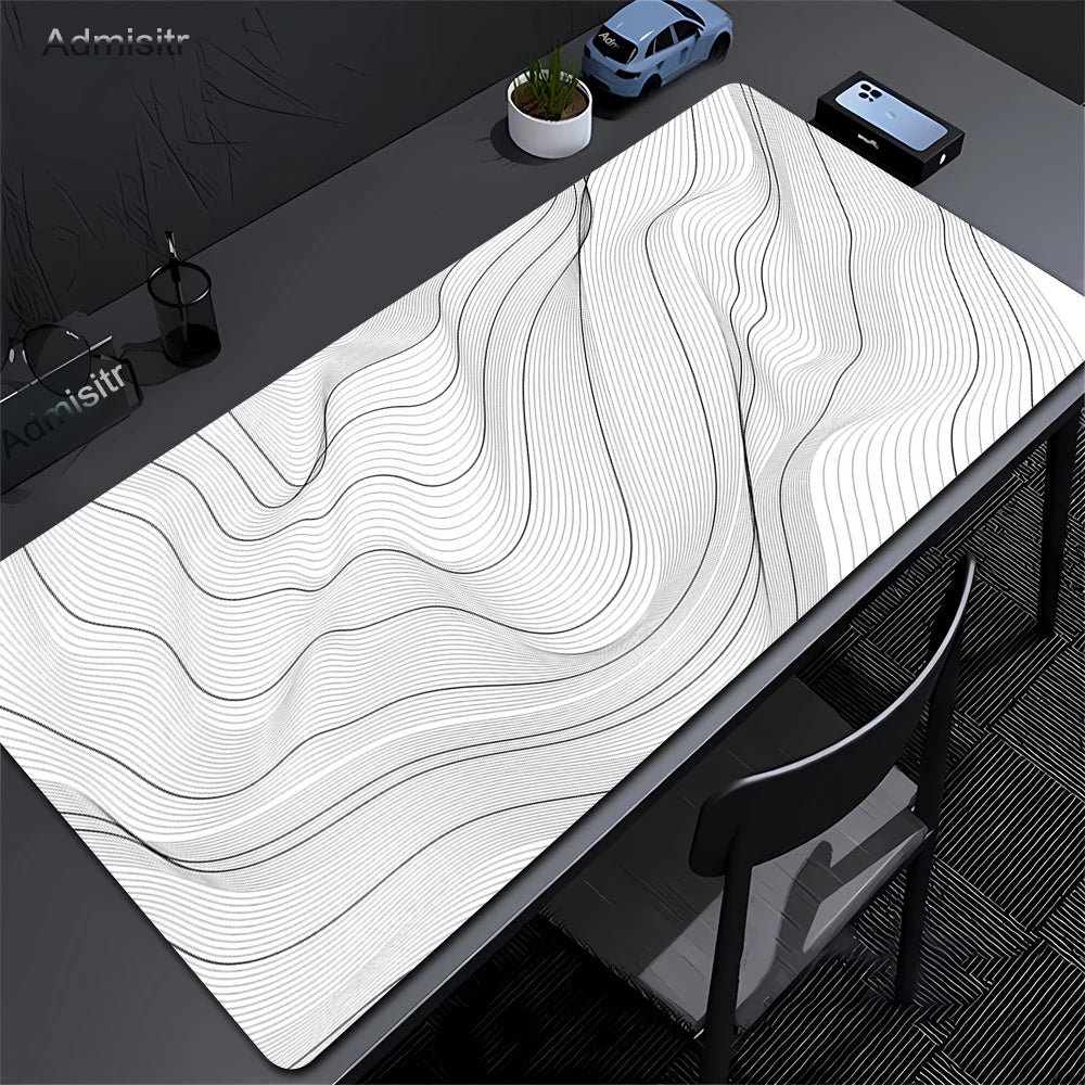 Alfombrilla de escritorio XXL, alfombrilla de ratón líquida Strata blanca y negra, alfombrilla de ratón abstracta grande, alfombrilla de escritorio para juegos con Lockedge, alfombra antideslizante para oficina
